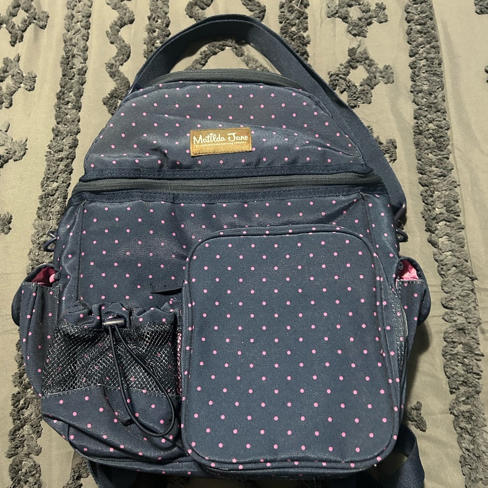 Matilda Jane Cooler Backpack - Navy Blue w/ Pink Polka Dots